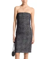 Michael Kors Glen Plaid Tweed Strapless Dress In Black/white