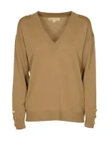 Michael Kors V-neck Rib Trim Sweater In Dark Camel