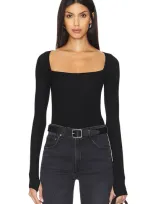 Michael Lauren Kaleb Long Sleeve W/ Square Neckline Double Layered Top In Black