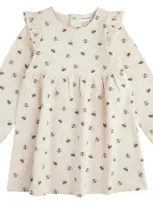 Miles The Label Kids'  Bumblebee Print Long Sleeve French Terry Dress In Beige