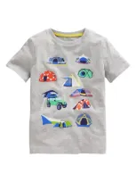 Mini Boden Kids' Printed Tents T-shirt Grey Marl Tents Boys Boden