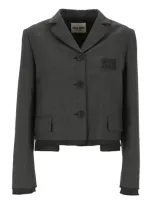 Miu Miu Prince Of Wales-check Single-breasted Blazer In Grey