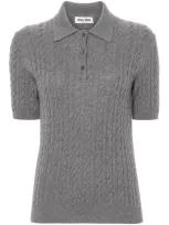 Miu Miu Cable-knit Cashmere Polo Shirt In Gray