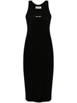 Miu Miu Embroidered-logo Midi Dress In Black