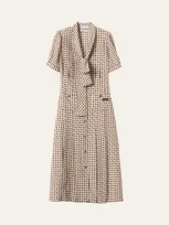 Miu Miu Paisley Print Shirtdress With Tie Neck In F0ki7 Avorio Aran