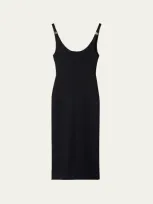 Miu Miu Ribbed Backless Metal Logo Midi Dress In Nero