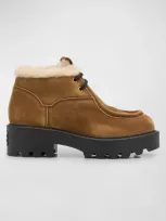 Miu Miu Suede Shearling Lace-up Chukka Booties In Cannella