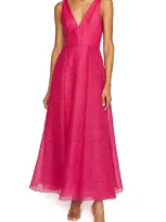 ml Monique Lhuillier Giselle Midi Dress In Cerise Pink