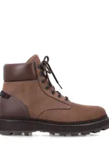 Moncler Men's Peka Suede Lace-up Ankle Boots In Brown