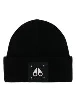 Moose Knuckles Logo-patch Wool Beanie In Black