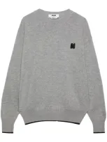 Msgm Logo-appliqué Crew-neck Jumper In Grey