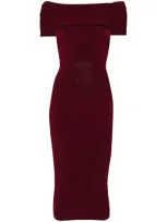 Mugler Off-shoulder Knitted Mididress In Blood Red