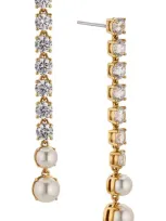 Nadri Gwen Cubic Zirconia & Imitation Pearl Tennis Style Linear Drop Earrings In Gold/white