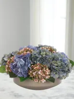 Ndi Hydrangeas 19" Faux Floral Arrangement In A Concrete Bowl In Blue