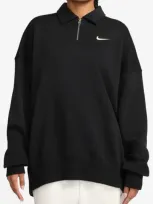 Nike Sportswear Phoenix Fleece Quarter Zip Oversize Polo Sweatshirt In Black