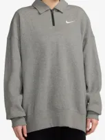 Nike Sportswear Phoenix Fleece Quarter Zip Oversize Polo Sweatshirt In Grey