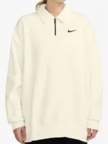 Nike Sportswear Phoenix Fleece Quarter Zip Oversize Polo Sweatshirt In Sail/black