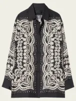 Nili Lotan Alfie Silk Shirt In Black Ivory Bandana