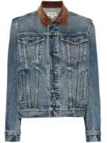 Nili Lotan Chesney Corduroy-collar Denim Jacket In Blue