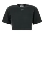 Off-white Off White Woman Off Stamp Rib Crop Tee Washed Grey  Whi In Multicolor