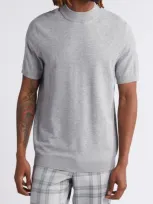 Open Edit Mock Neck Short Sleeve Sweater In Grey Heather