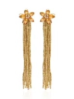 Oscar De La Renta Crystal Fringe Flower Earrings In Gold