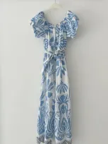 Oxygen Boutique Printed Broderie Anglaise Belted Jumpsuit Blue