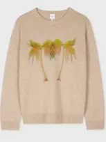 Paul Smith Ecru Marl 'palm Tree' Merino Wool Sweater Brown