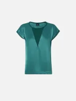 Pinko Satin Georgette Blouse In Dark Bottle Green