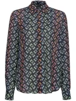 Pinko New Nora Love Birds-pattern Shirt In Black/multicolour