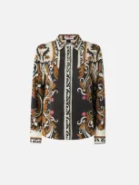 Pinko Shirt With Ornamental Floral Print In Multi Brown/beige