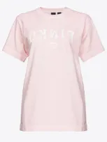 Pinko T-shirt With Logo Print In Coral Red