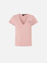 Pinko V-neck T-shirt With Jewel Embroidery In Rose Zefiro