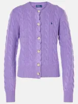 Polo Ralph Lauren Cable-knit Wool And Cashmere Cardigan In Violett