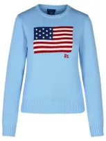 Polo Ralph Lauren Flag Cotton Crewneck Sweater In Blue