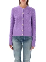 Polo Ralph Lauren Cable-knit Wool-cashmere Cardigan In Purple