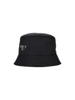 Prada Logo Bucket Hat In Black  