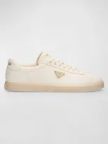 Prada Men's Lane Deerskin Low-top Sneakers In White