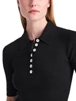 Proenza Schouler White Label Spencer Ribbed-knit Polo Top In Black