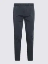 Pt Torino Navy Blue Cotton Blend Trousers In Dark Blue