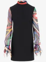 Pucci Cady Mini Dress With Marble Print Inserts In Black