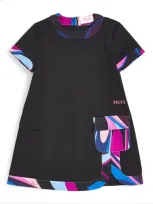 Pucci Junior Kids' Cotton Marmo Print Dress In Black