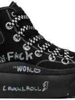 R13 Black Double Grommet Kurt High Top Sneakers In Blk W/ Graffiti