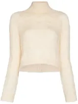 Rabanne Cable-knit Mock Neck Jumper In Nude