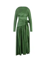 Rabanne Green Satin Long Dress With Bow