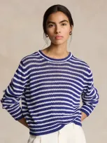 Ralph Lauren Striped Linen-cotton Sweater In Blue Yacht/white