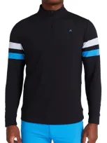 Redvanly Wilson Stripe Detail Quarter-zip Pullover In Black