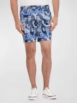 Robert Graham Makua Paisley Stripe Stretch Flat Front Shorts In Blue