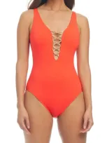 Rod Beattie Kore Lace Down Mio One-piece Swimsuit In Mirasol/rose Gold