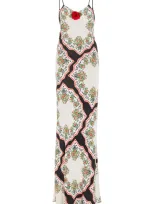 Rodarte Floral-detailed Rose-printed Silk-crepe Slip Gown In Multi